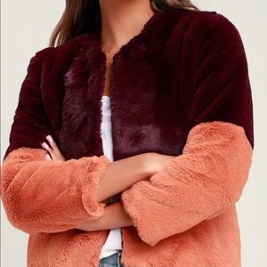 Pink and burgundy faux fur color black jacket
